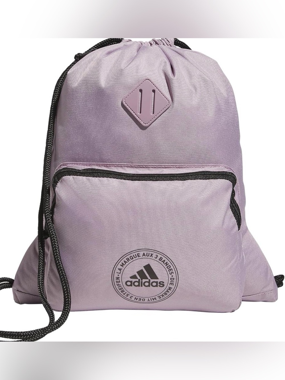 adidas Light Purple Drawstring Backpack with Front Zip Pocket